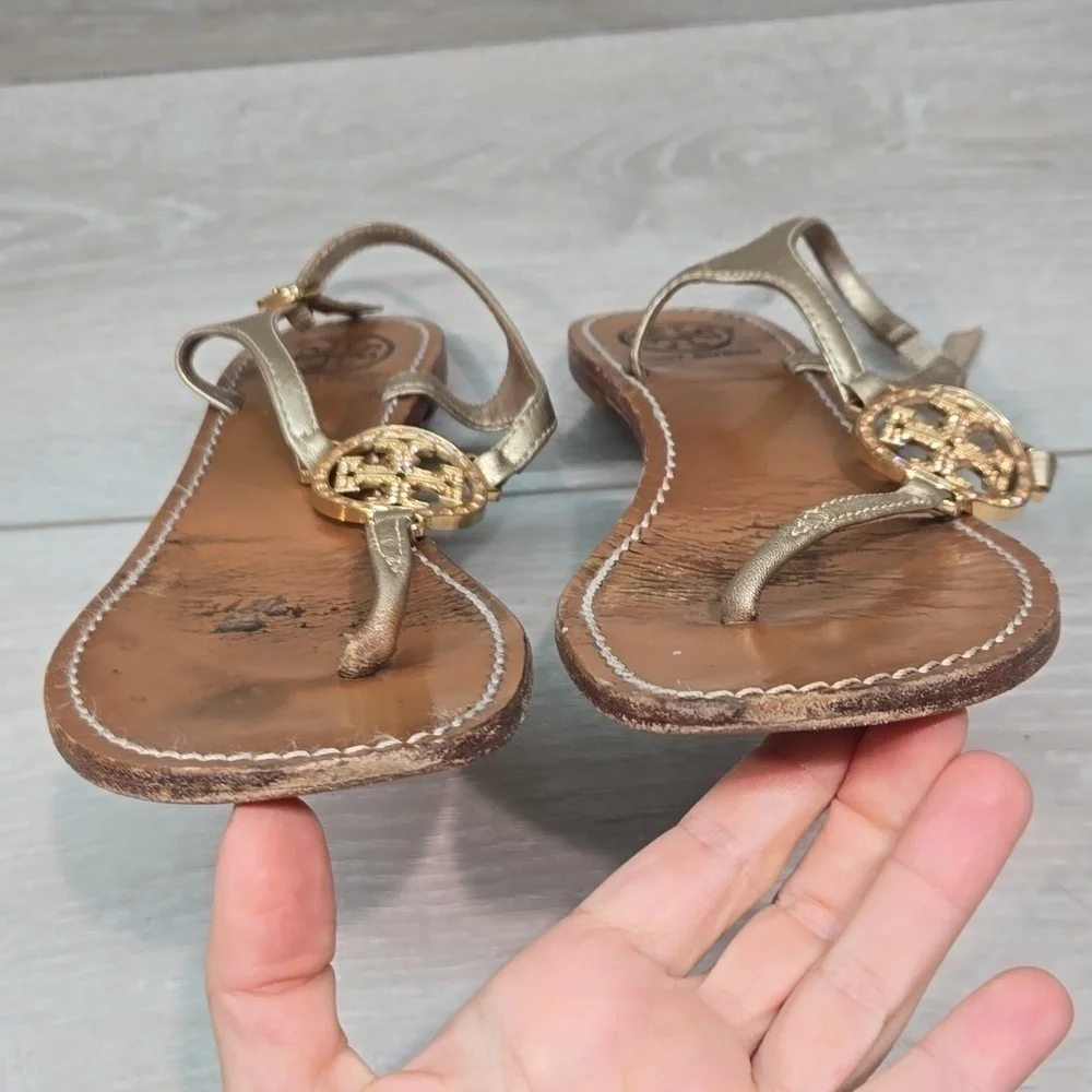 Tory Burch Womens Thong Leather Logo Sandals Flats shoes sz 7.5M